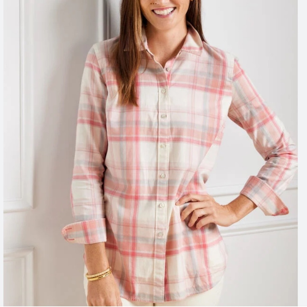 Talbots Multicolored Furry Plaid Cotton Button Front Collared Shirt Size Large